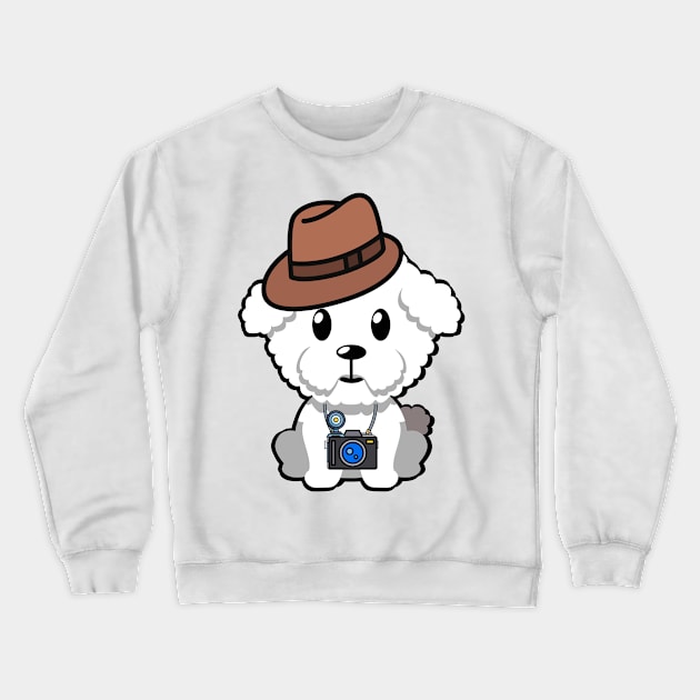 Cute furry dog is holding a camera Crewneck Sweatshirt by Pet Station